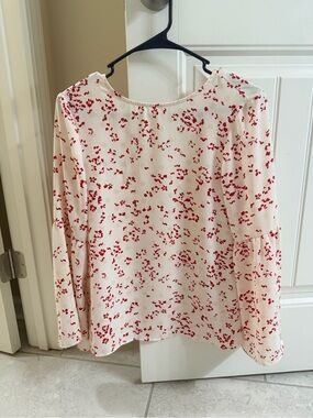 Women's Cream Blouse with Red Floral Print